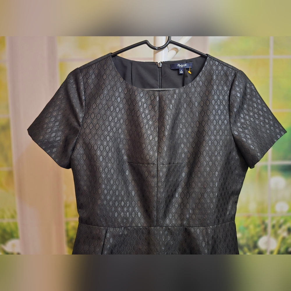Madewell Metallic Black Textured Cap-Sleeve Dress with Pockets – Size 6 - Picture 4 of 8